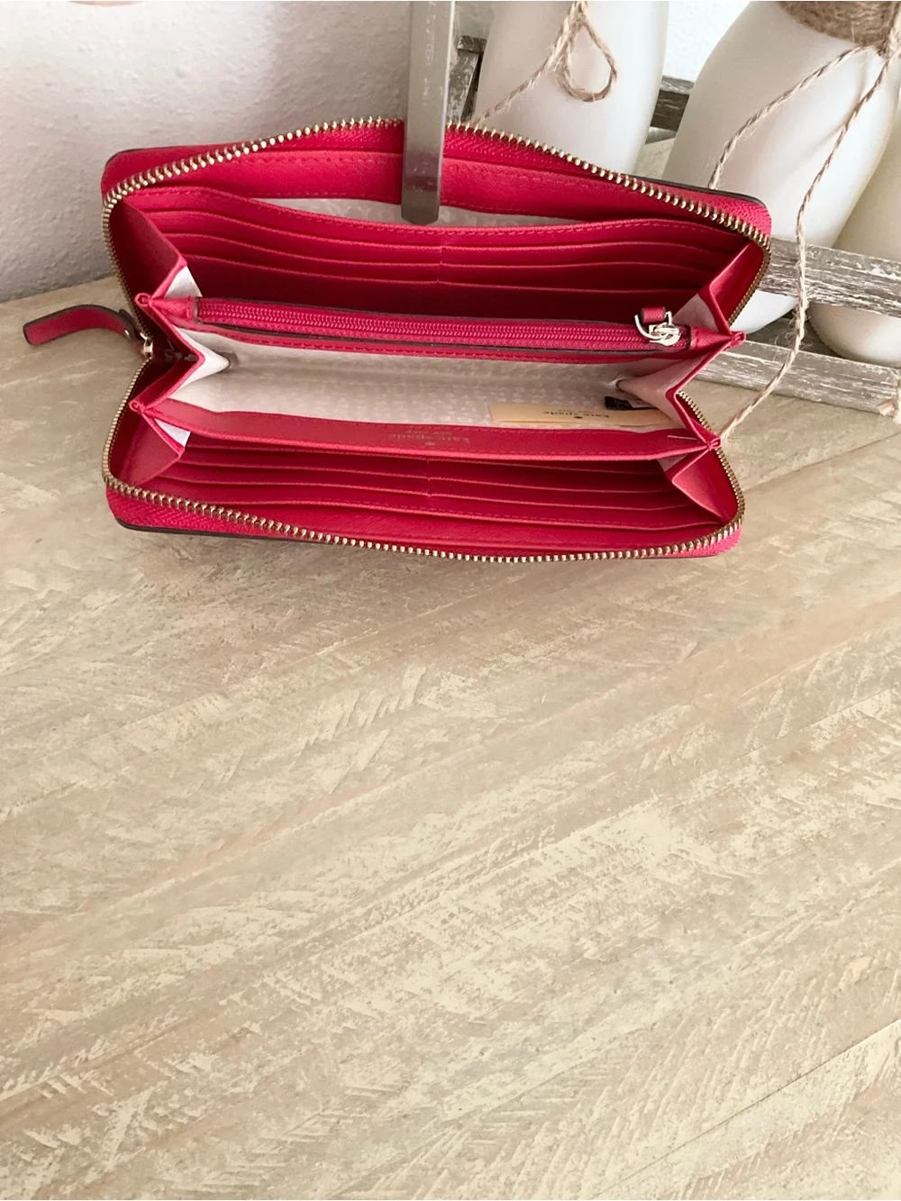 Kate Spade Bright Red Double-Zip Wallet with Gold Plate